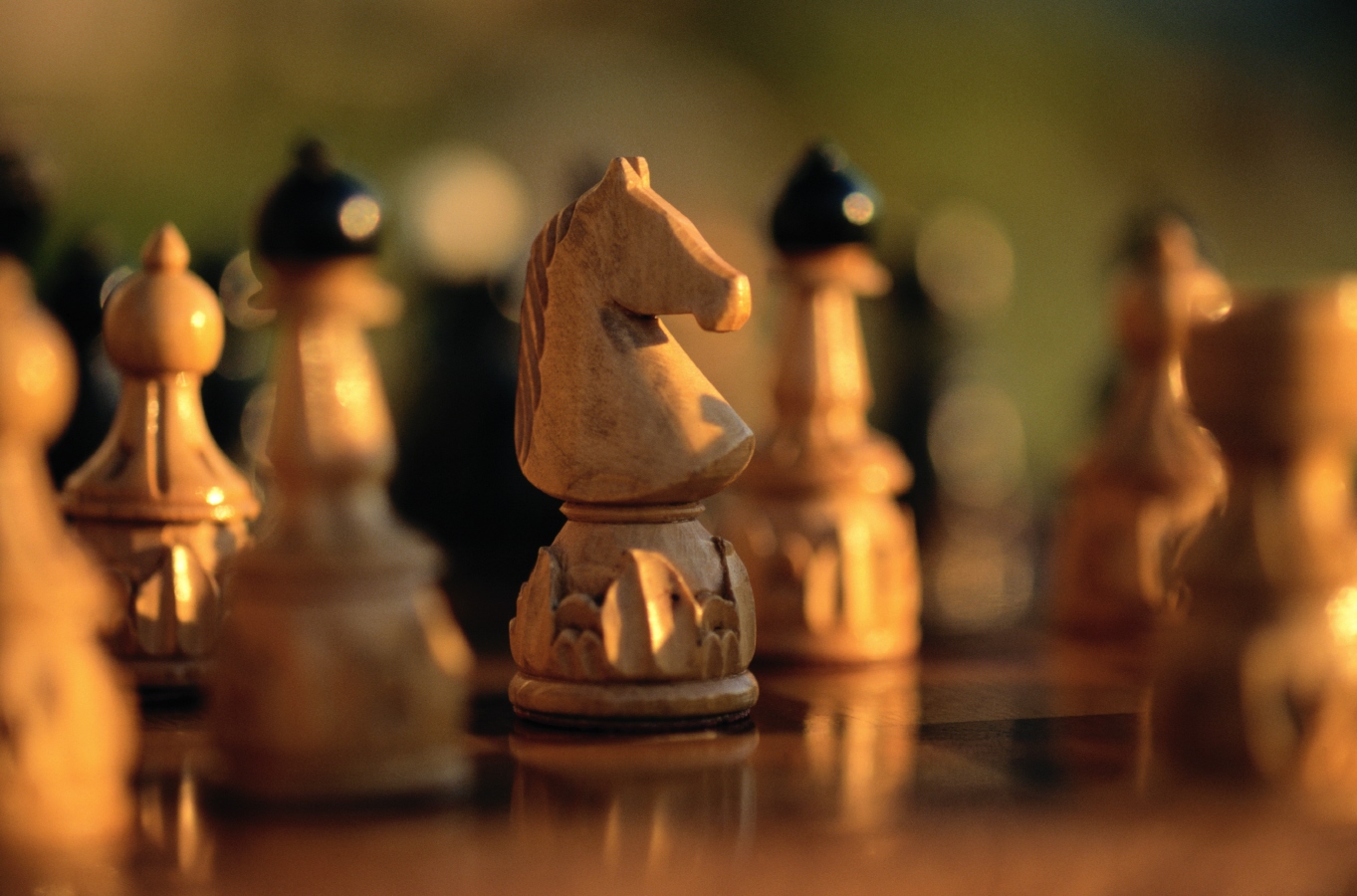 A knight advanced on a chessboard, the rest of the field held back